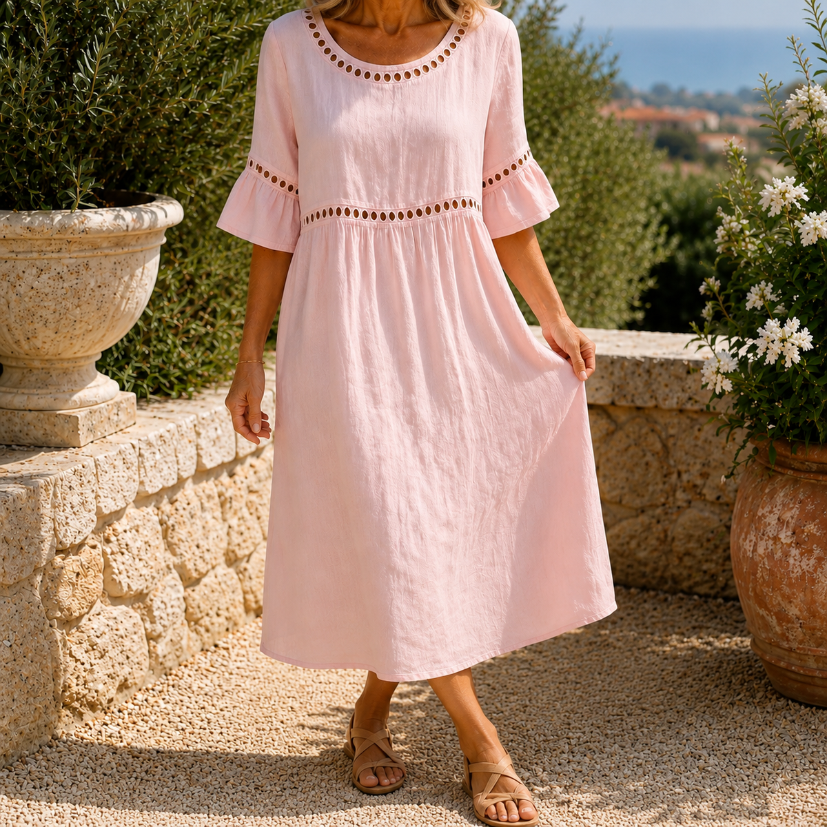 Estella-Rae Eyelet Midi Dress - Women's Linen Midi Dress