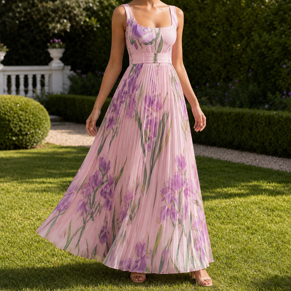 Orla-Grace Pleated Maxi Dress - Women's Square Neck Dress