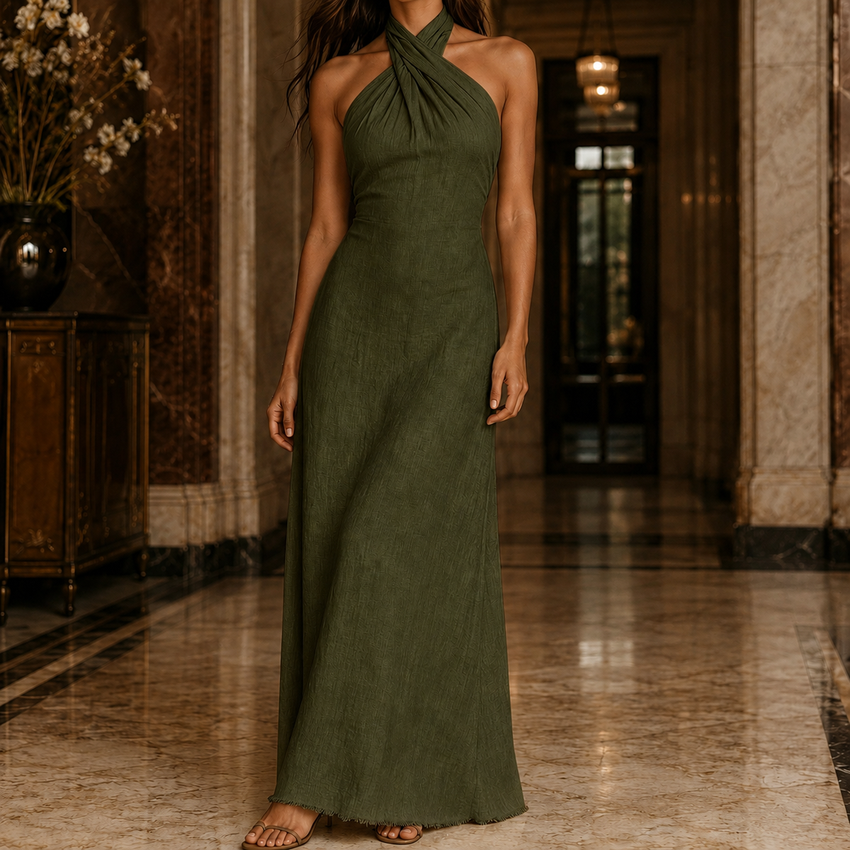 Apolline Halter Maxi Dress - Crossover Neck Women's Dress