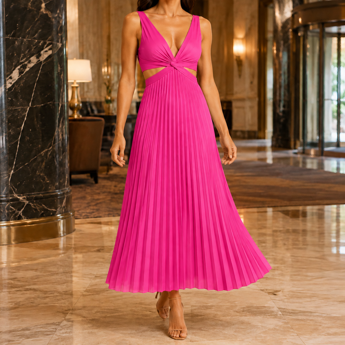 Clara-Jane Pleated Maxi Dress - Women's Cutout Dress