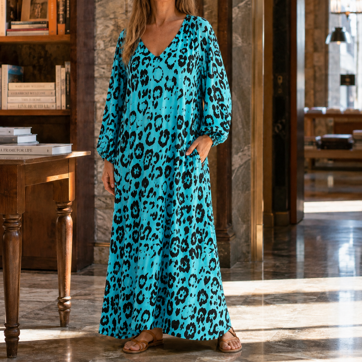 Edith Leopard Maxi Dress - Women's Balloon Sleeve Dress