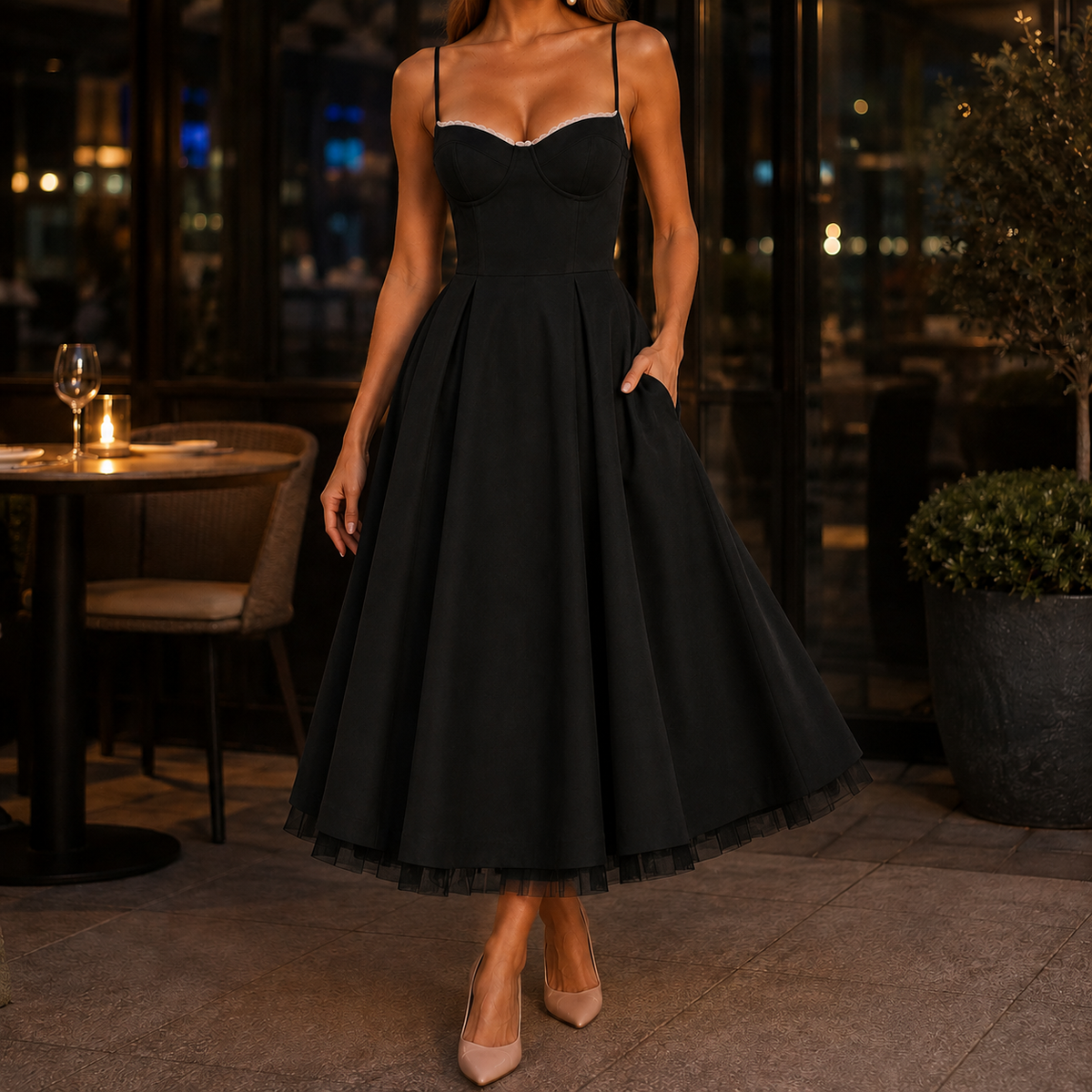 Tamsin-Skye Corset Midi Dress - Women's Pleated Dress