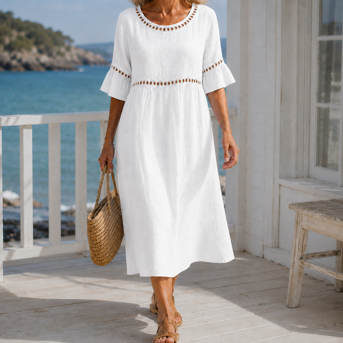 Hallie-Jade Eyelet Midi Dress - Women's A-Line Dress