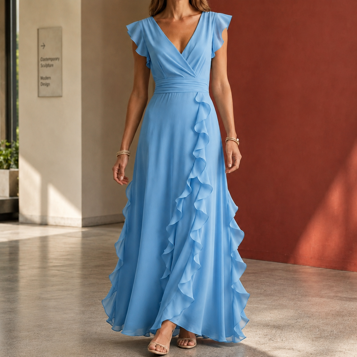 Anais-June Ruffle Maxi Dress - Women's Wrap Style Dress