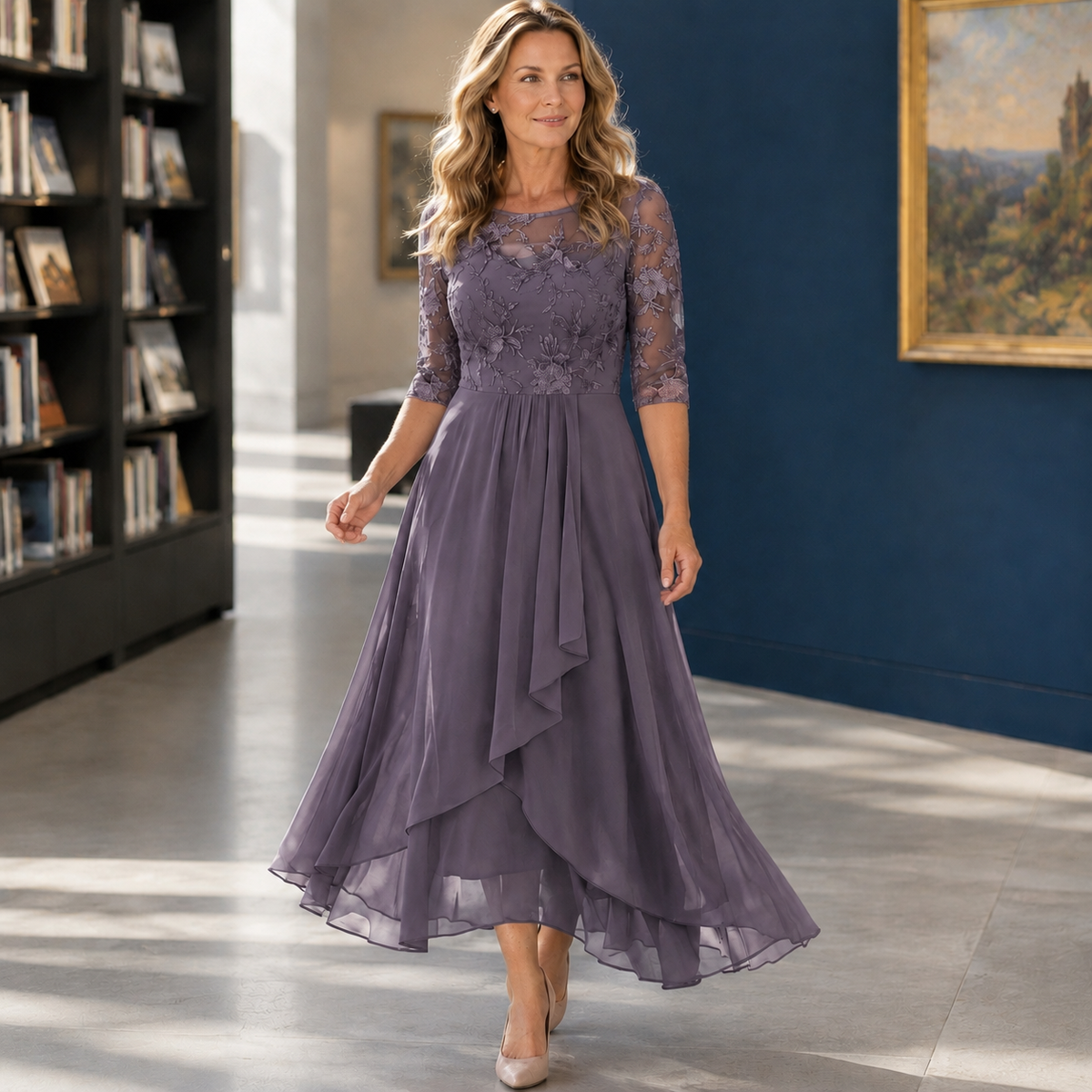 Mireille-Eve Asymmetric Dress - Women's Lace Midi Dress