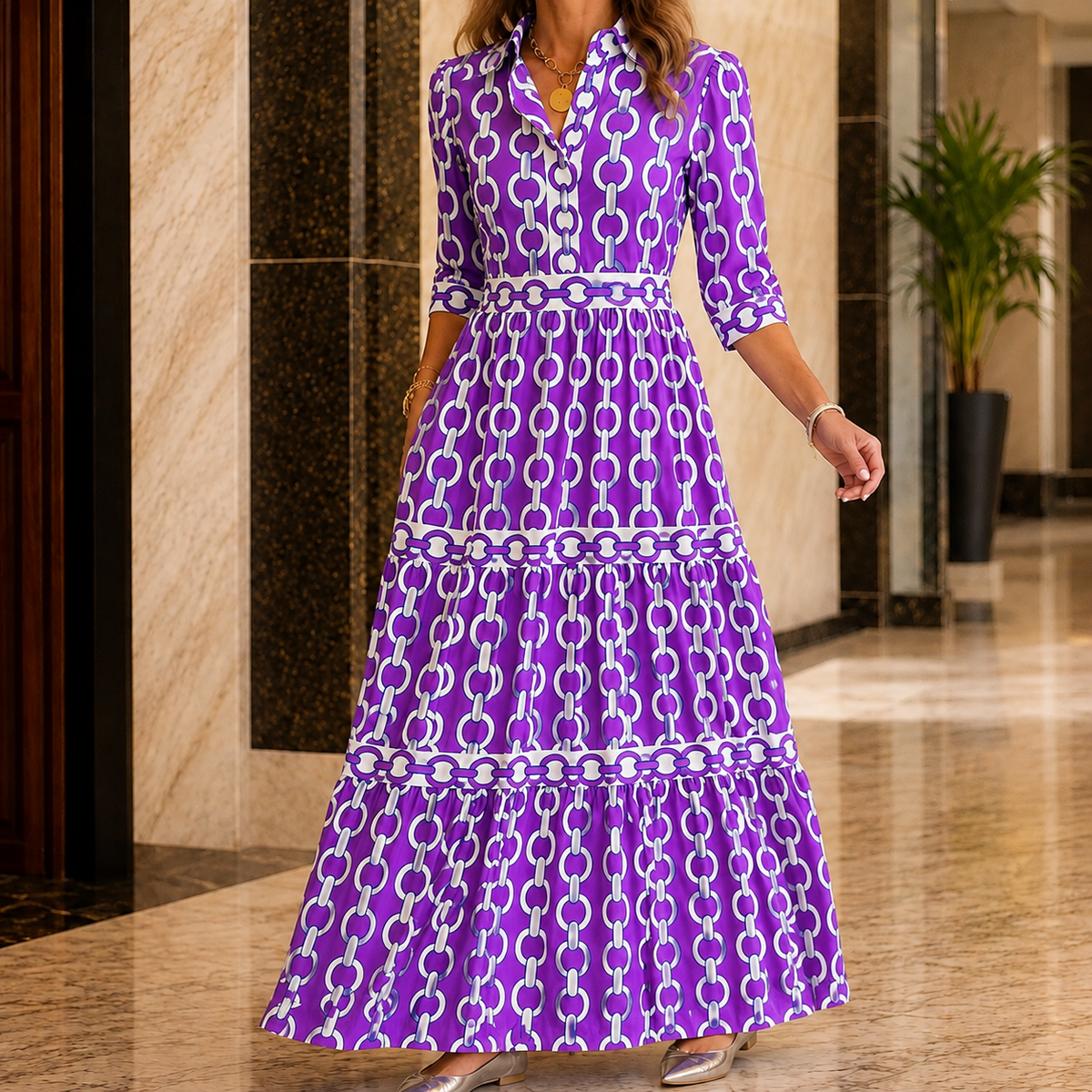 Bianca Tiered Maxi Dress - Collared Women's Maxi Dress