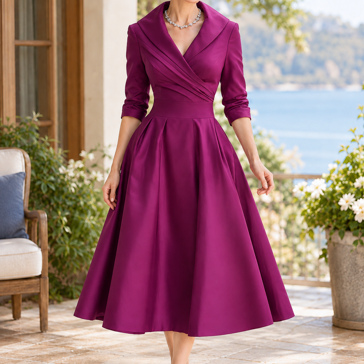 Simone-Skye Wrap Dress - Shawl Collar Women's Midi
