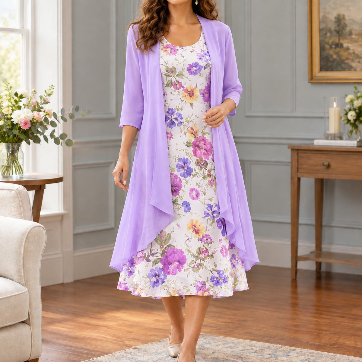 Helena-Rose Floral Dress Set - Women's Two Piece Midi Set