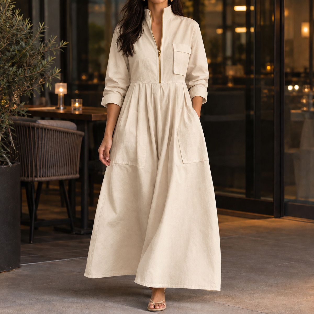 Guinevere-Hope Half-Zip Maxi Dress - Women's Pocket Dress