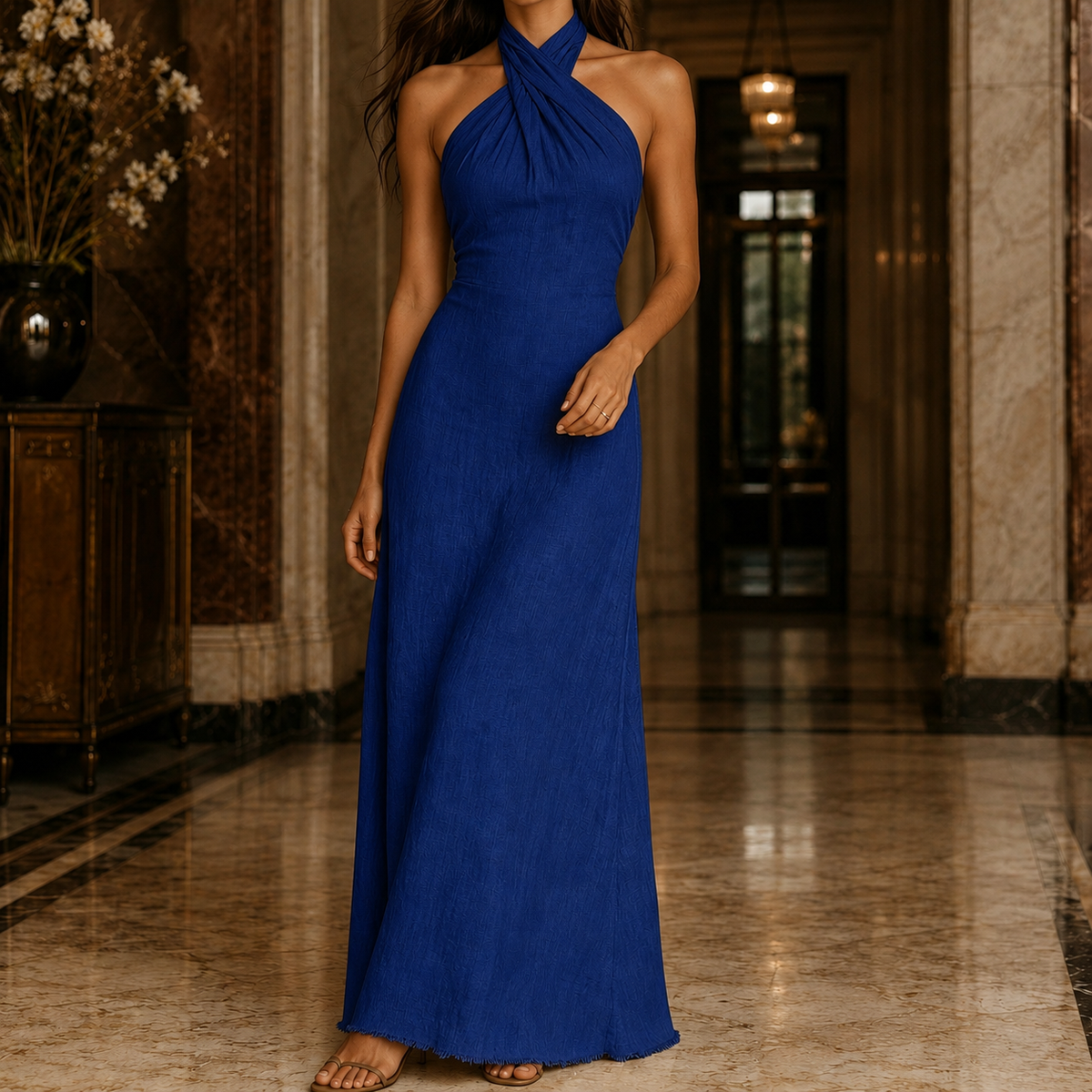 Apolline Halter Maxi Dress - Crossover Neck Women's Dress