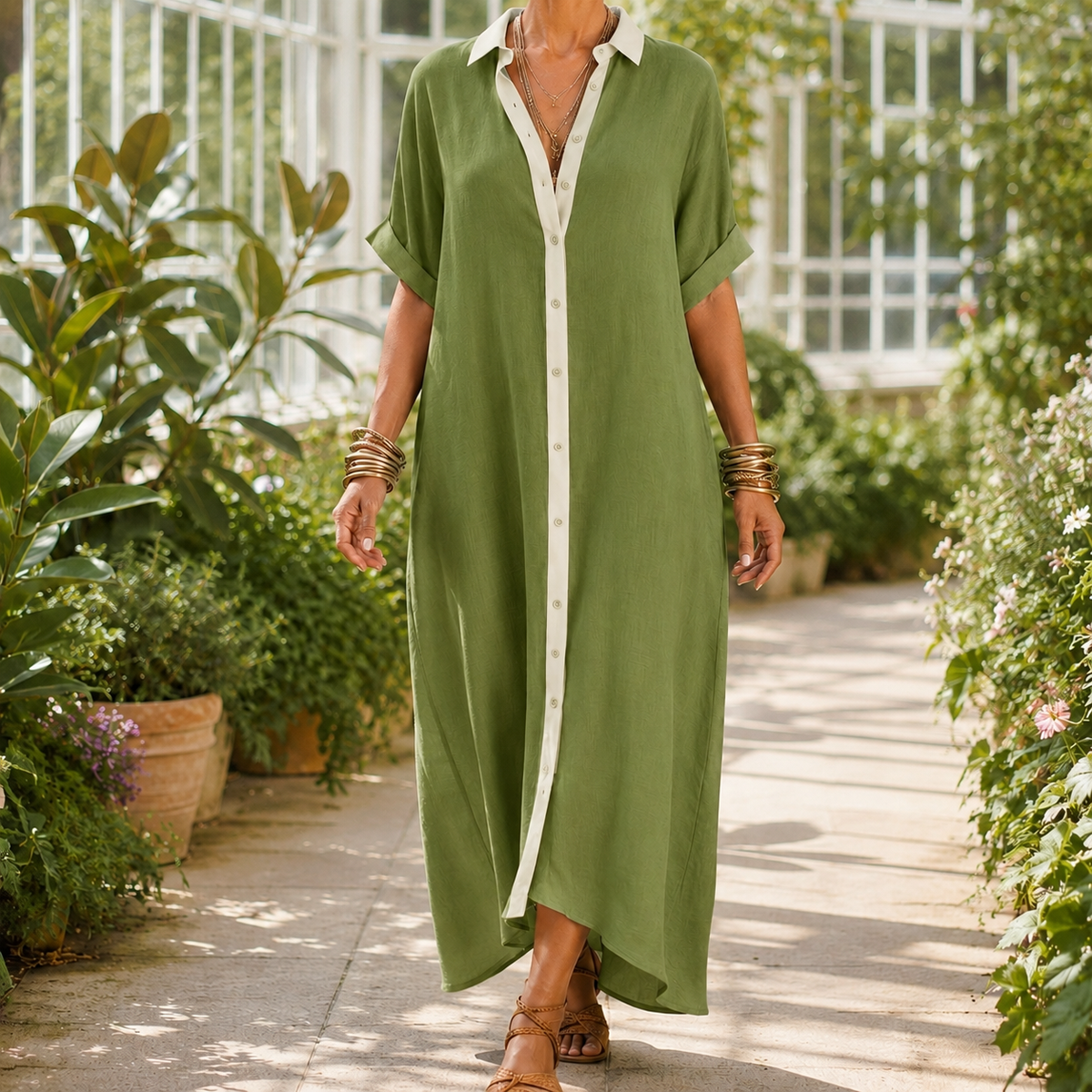 Bianca-Louise Contrast Maxi Dress - Women's Shirt Dress