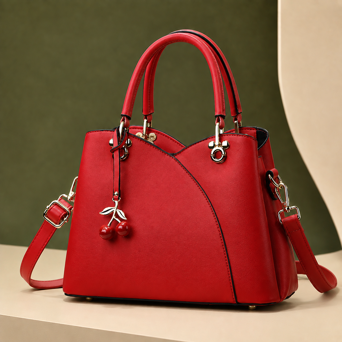 Vinci Cherry Handbag - Leather Look Women's Top Handle Bag
