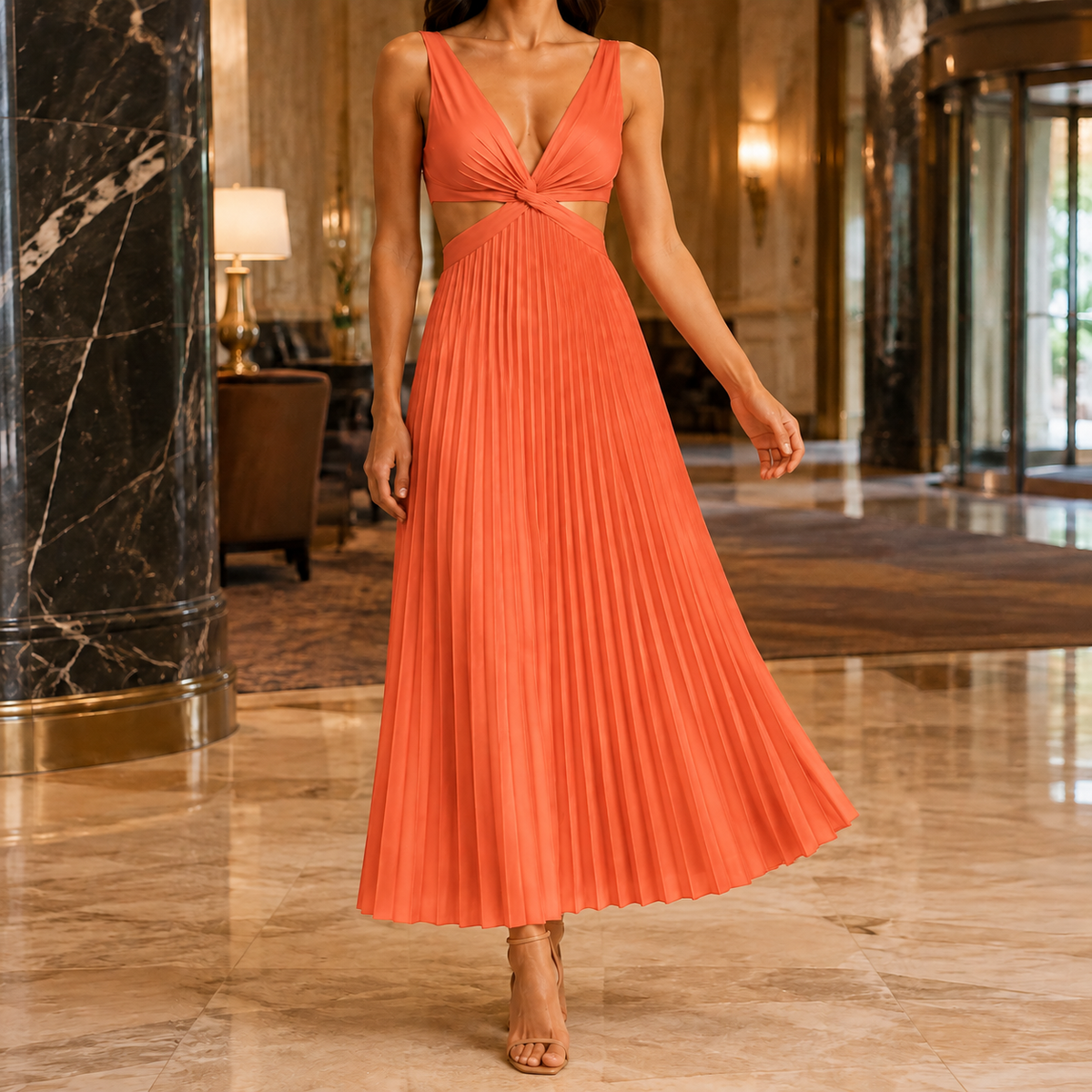 Clara-Jane Pleated Maxi Dress - Women's Cutout Dress
