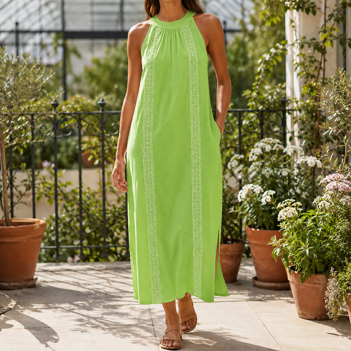Priscilla Lace Midi Dress - Women's Halter Neck Dress