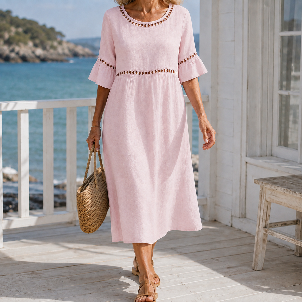 Hallie-Jade Eyelet Midi Dress - Women's A-Line Dress