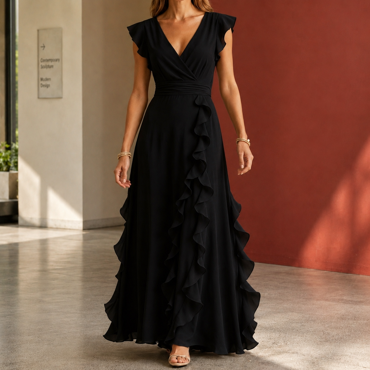 Anais-June Ruffle Maxi Dress - Women's Wrap Style Dress