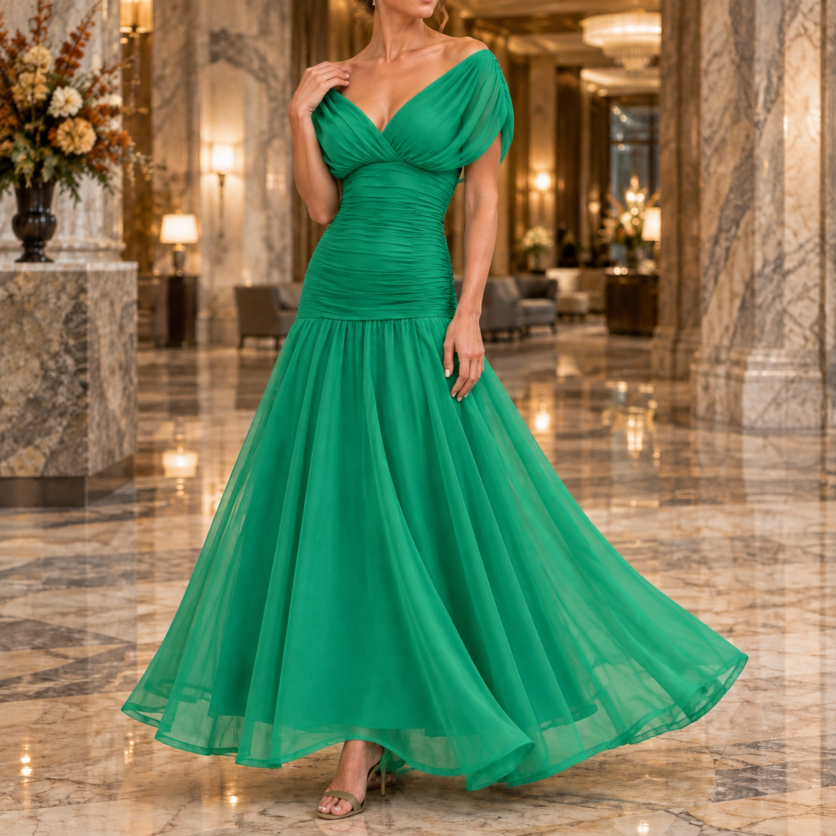 Georgina-Lane Ruched Maxi Dress - Women's Occasion Dress