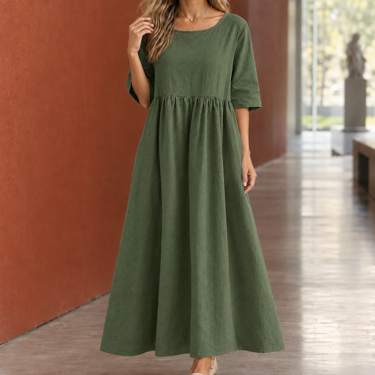 Marissa-Kate Gathered Maxi Dress - Women's Linen Dress