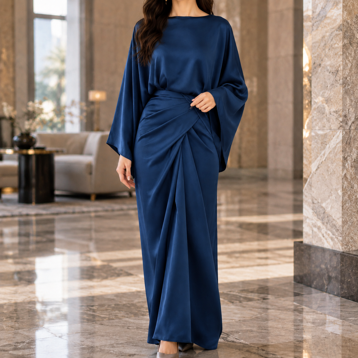 Cecily-Pearl Draped Maxi Dress - Women's Batwing Dress