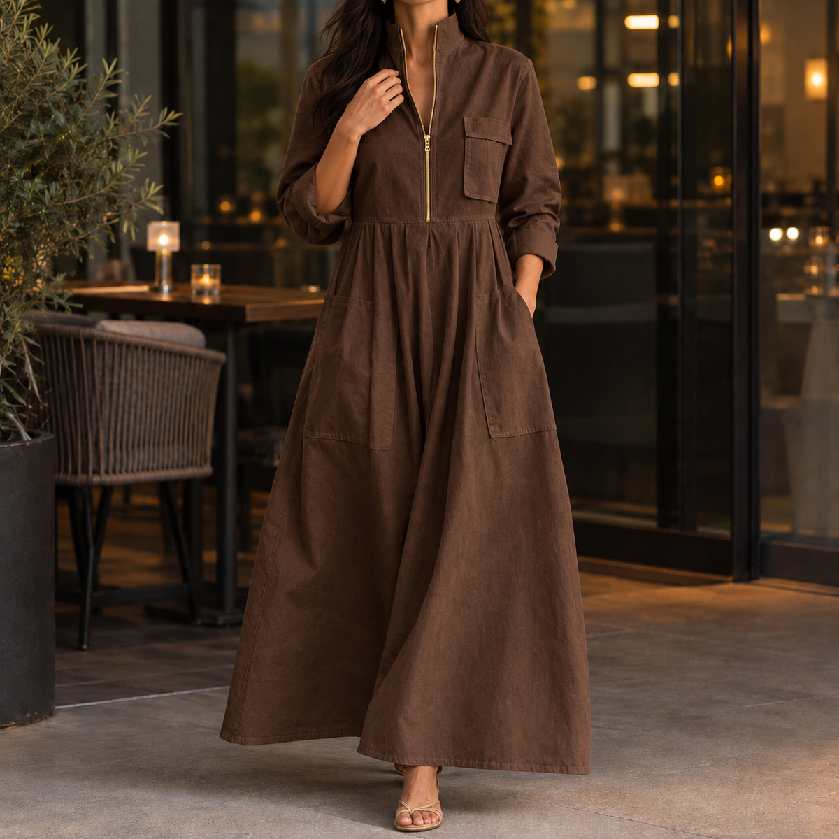 Guinevere-Hope Half-Zip Maxi Dress - Women's Pocket Dress