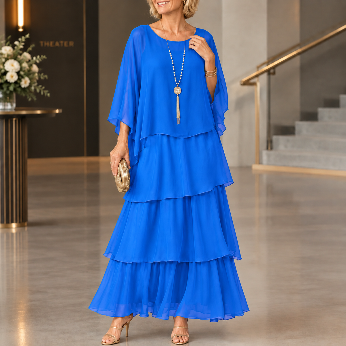 Serena-Rae Layered Maxi Dress - Women's Cape Dress