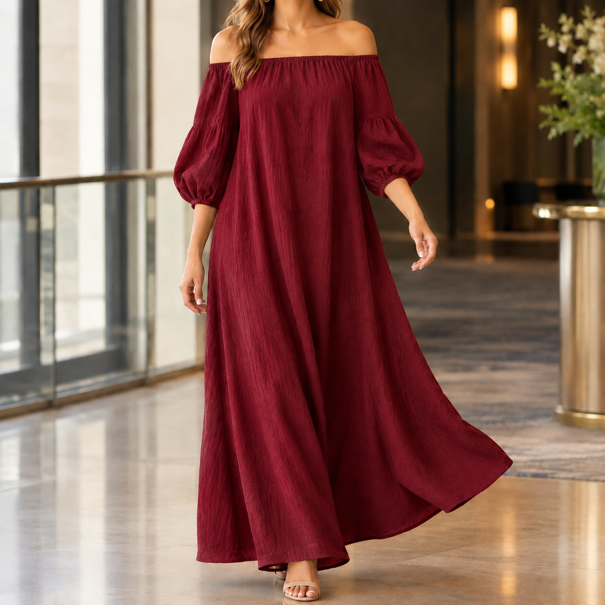 Beatrix-Rose Off Shoulder Dress - Women's Maxi Dress