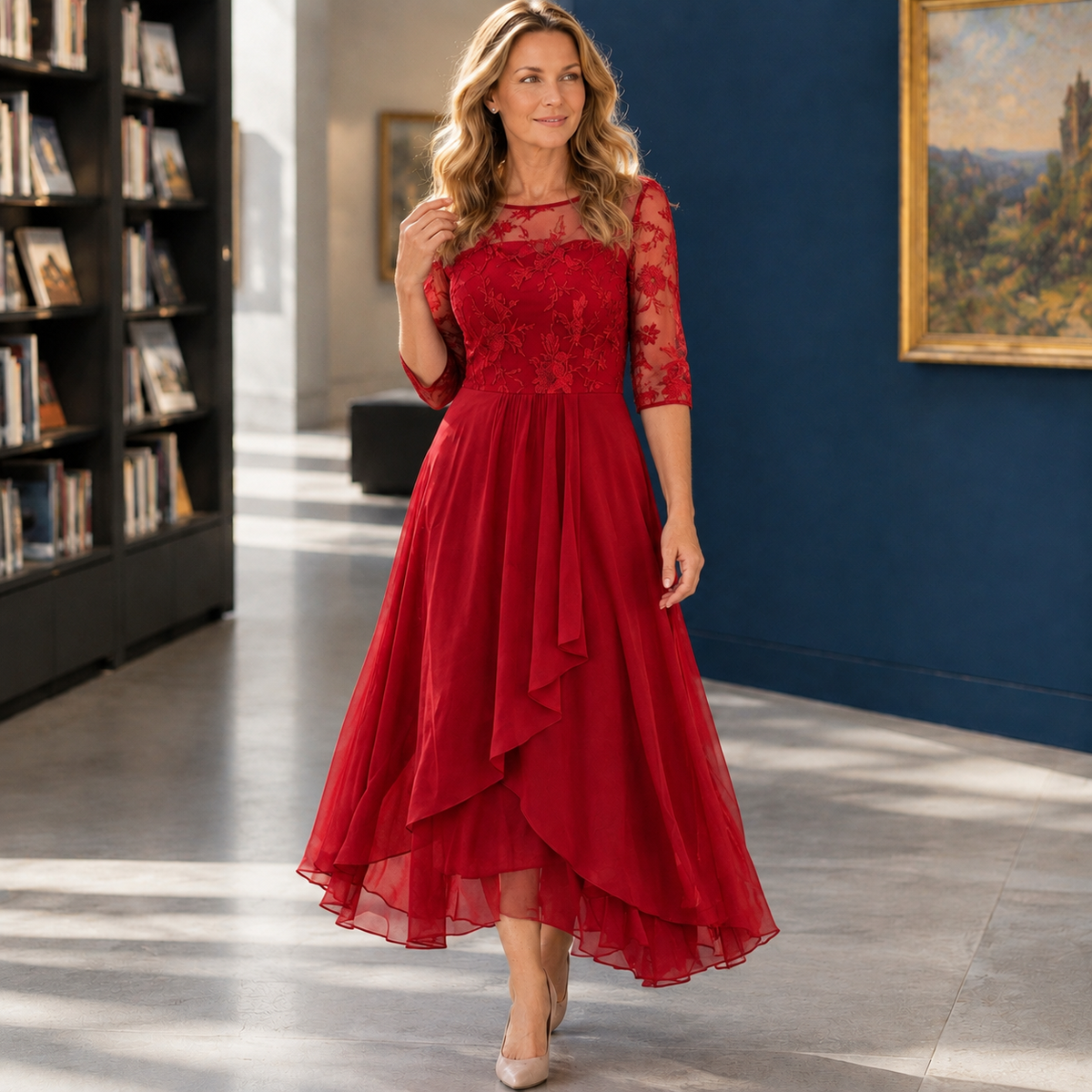 Mireille-Eve Asymmetric Dress - Women's Lace Midi Dress