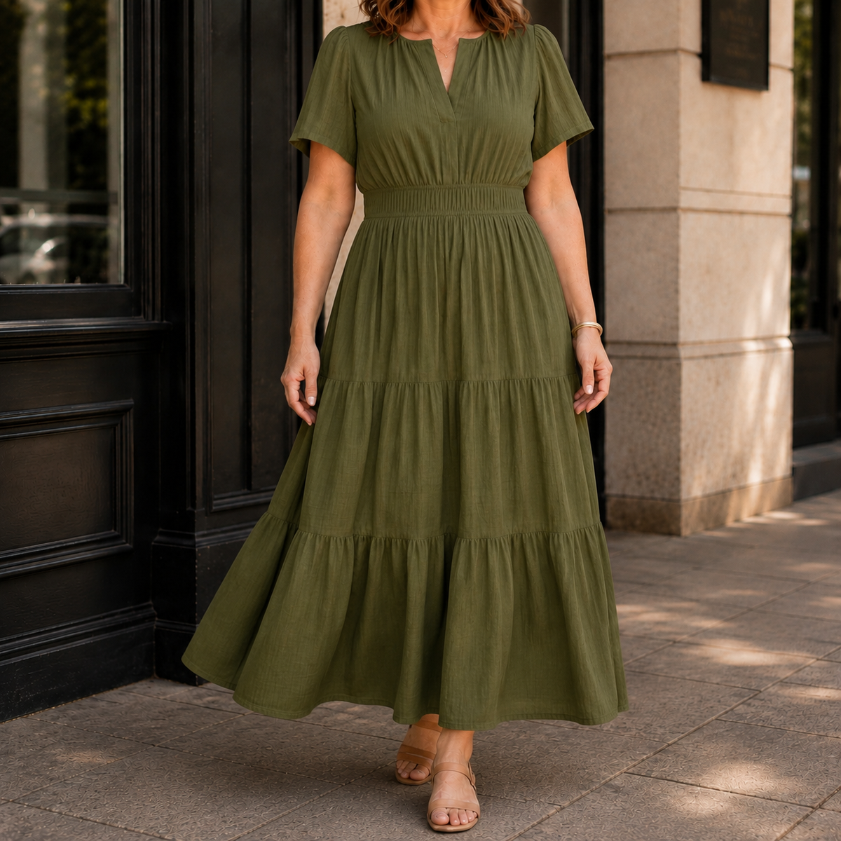 Zinnia Tiered Maxi Dress - Women's Shirred Waist Dress