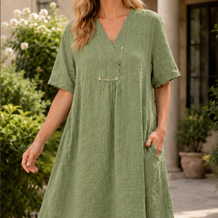 Anouk-Kate Crinkle Midi Dress - Women's Linen Dress