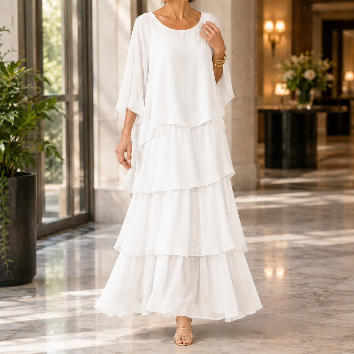 Theodora-Eve Layered Maxi Dress - Women's Cape Sleeve
