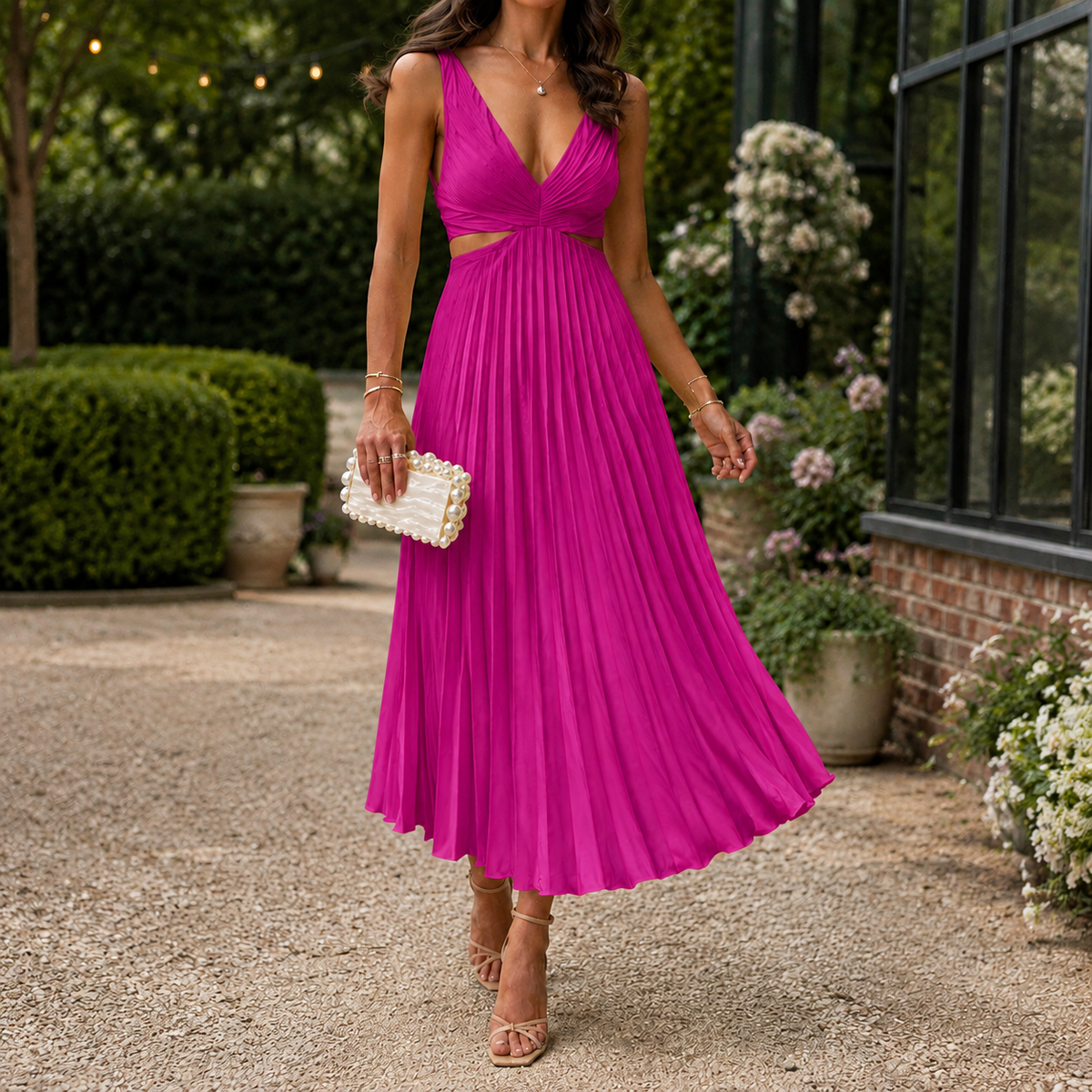 Emilia-Jade Pleated Midi Dress - Women's Cut-Out Dress