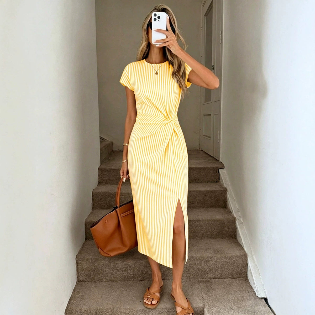 Perla Twist Dress - Women's Fitted Midi Dress