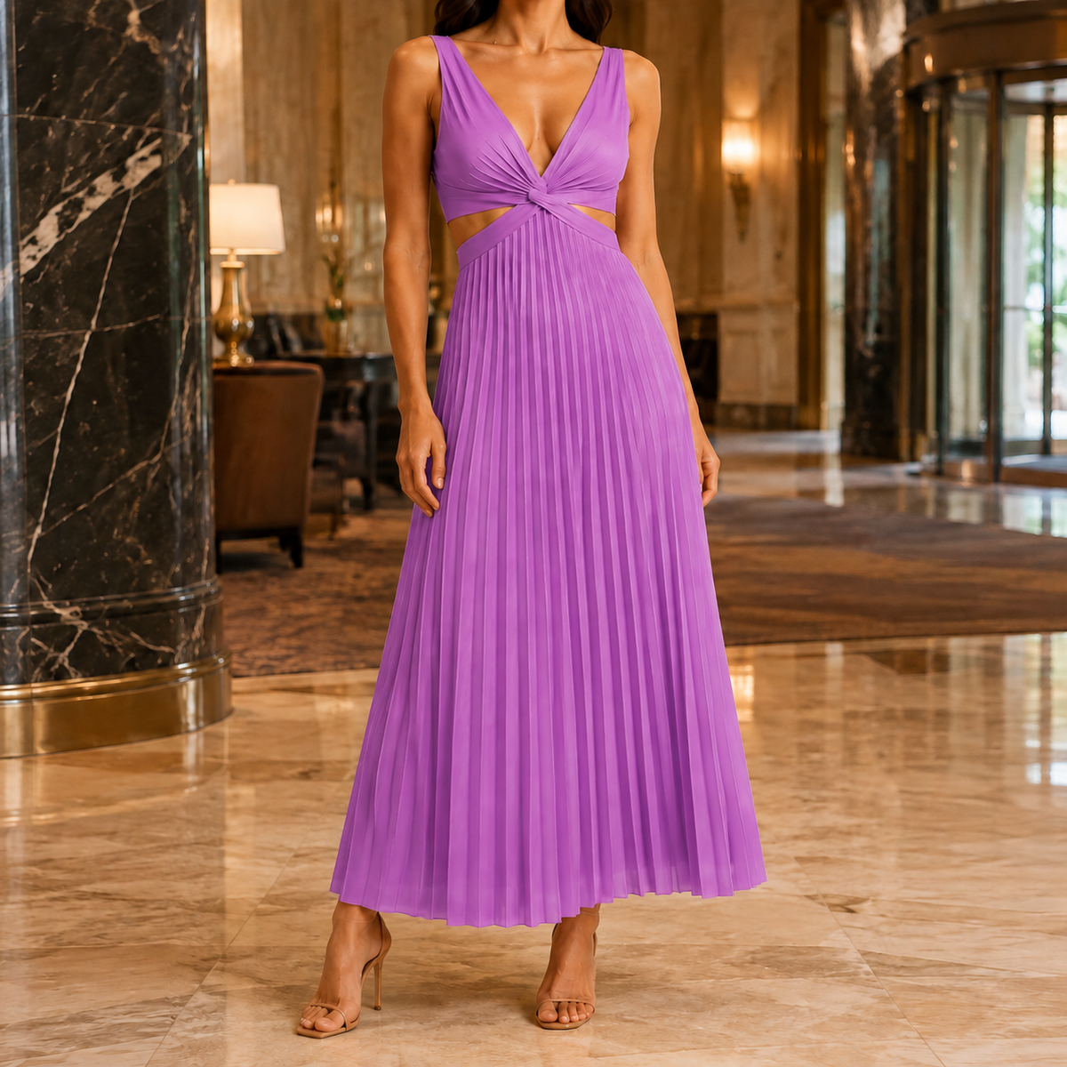 Clara-Jane Pleated Maxi Dress - Women's Cutout Dress