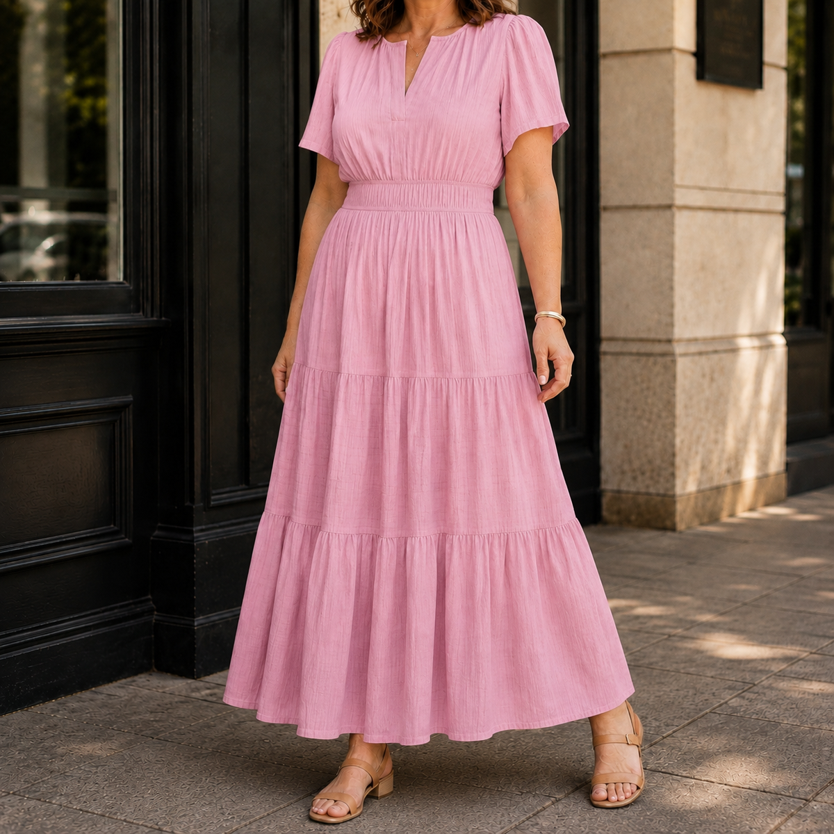 Zinnia Tiered Maxi Dress - Women's Shirred Waist Dress