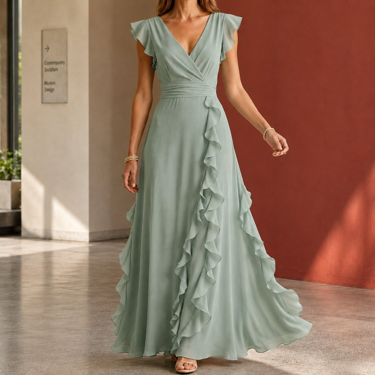 Anais-June Ruffle Maxi Dress - Women's Wrap Style Dress