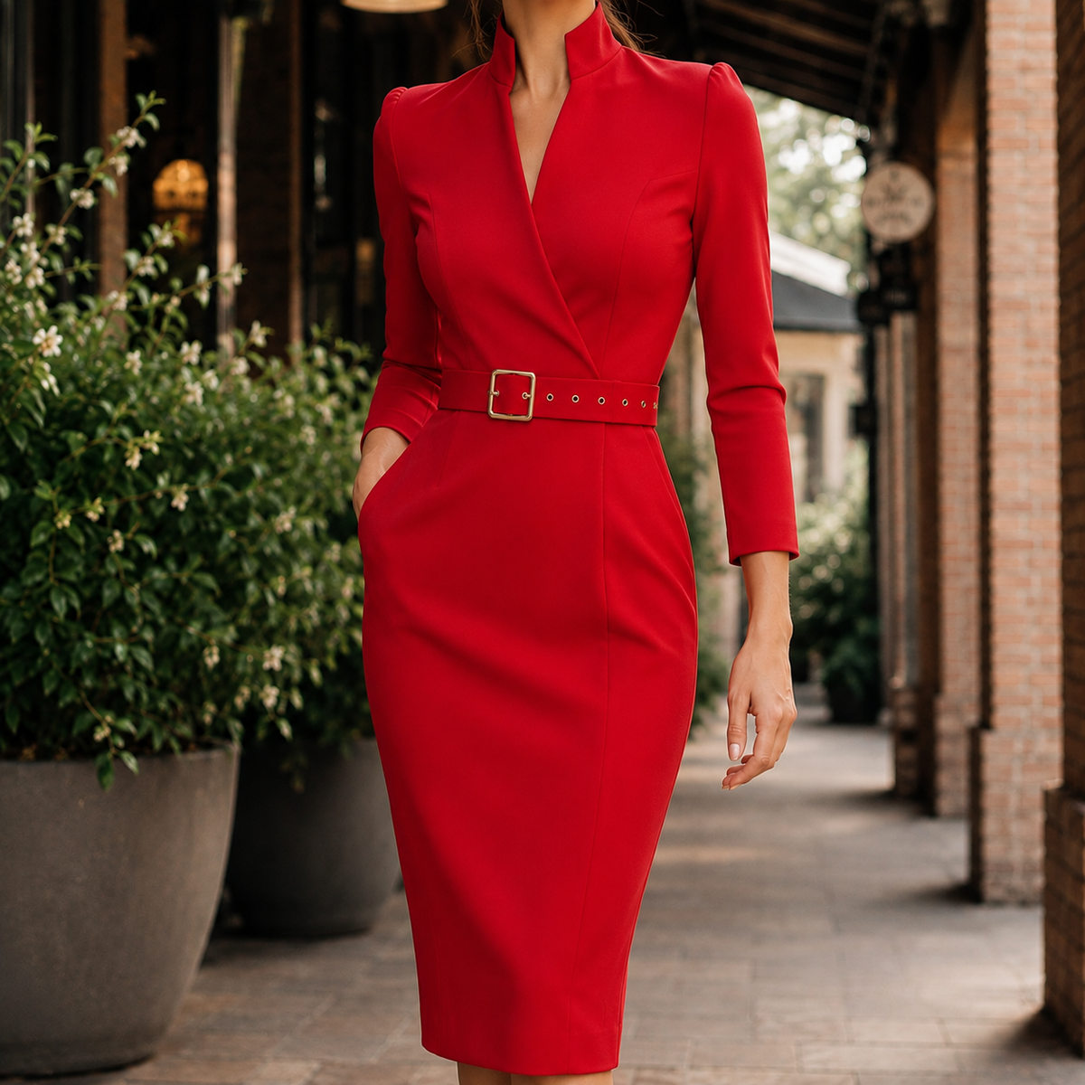 Serena-Hope Tailored Midi Dress - Women's Belted Dress