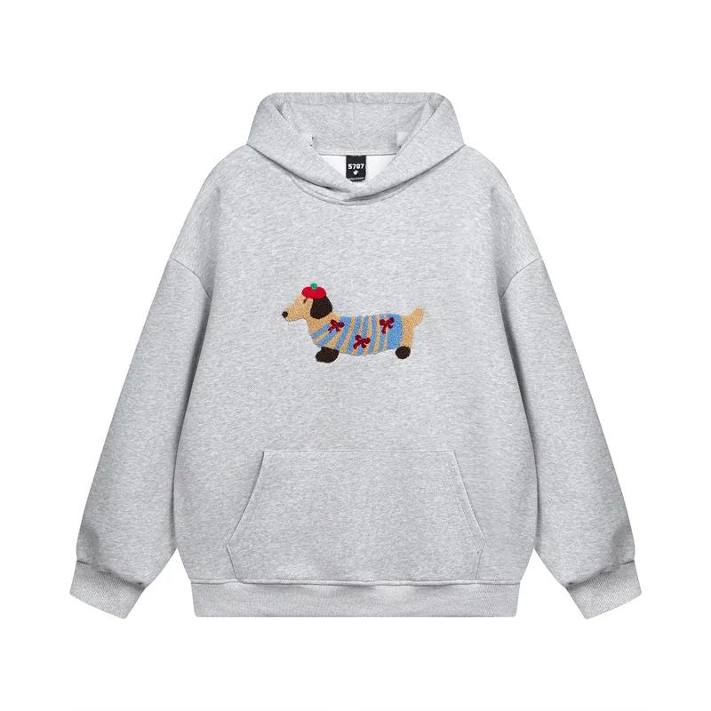 Embroidered Dachshund Hoodie - Oversized Women's Pullover