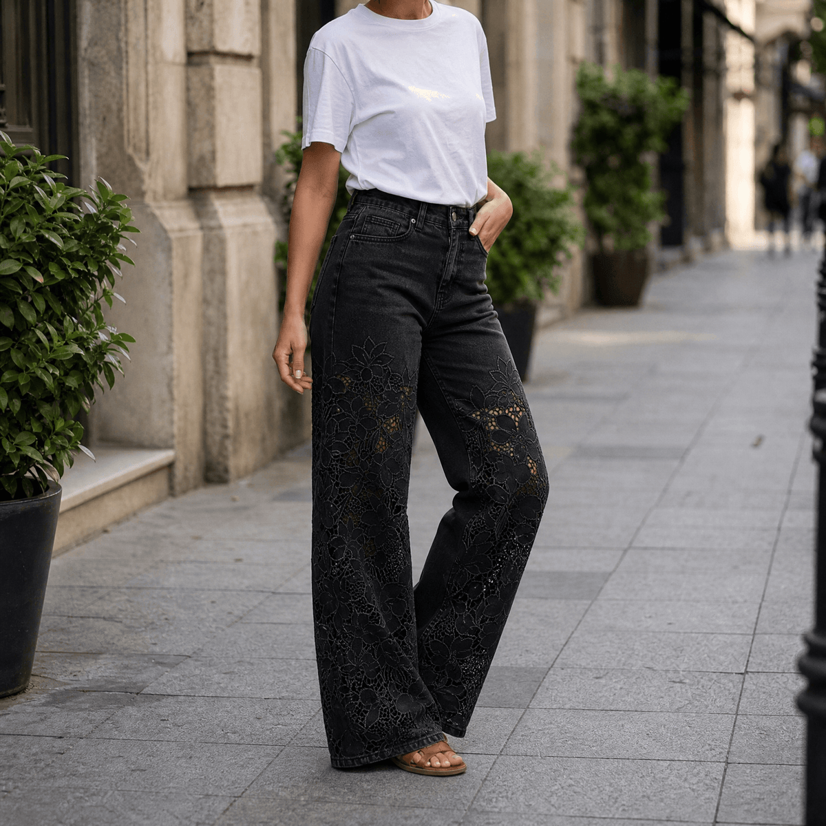 Laceveil Lace Jeans - Women's Floral Lace Wide Leg Jeans