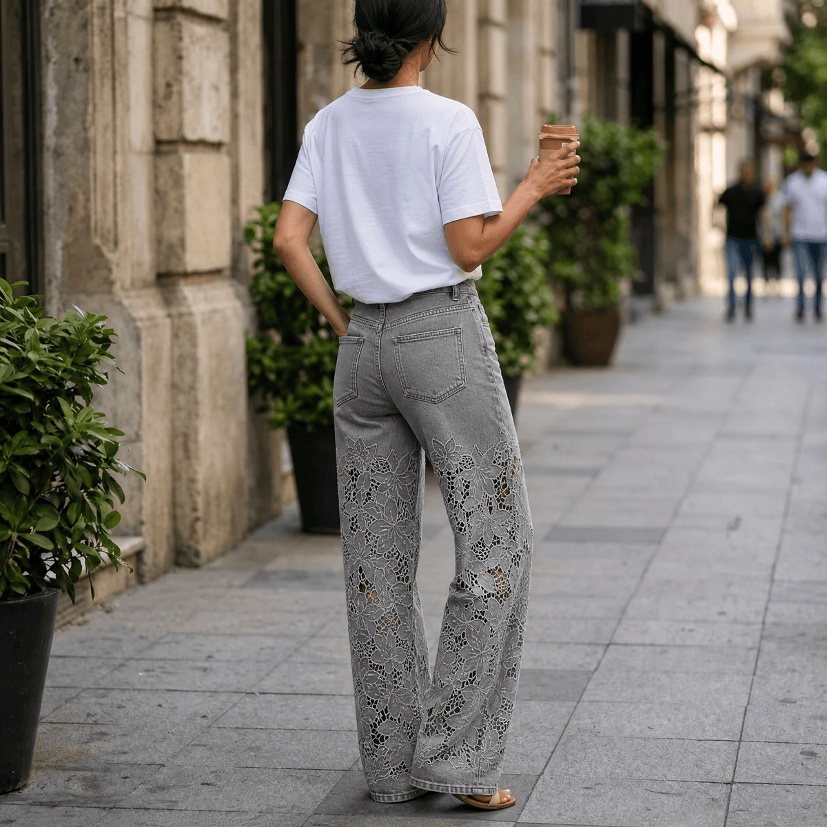 Laceveil Lace Jeans - Women's Floral Lace Wide Leg Jeans