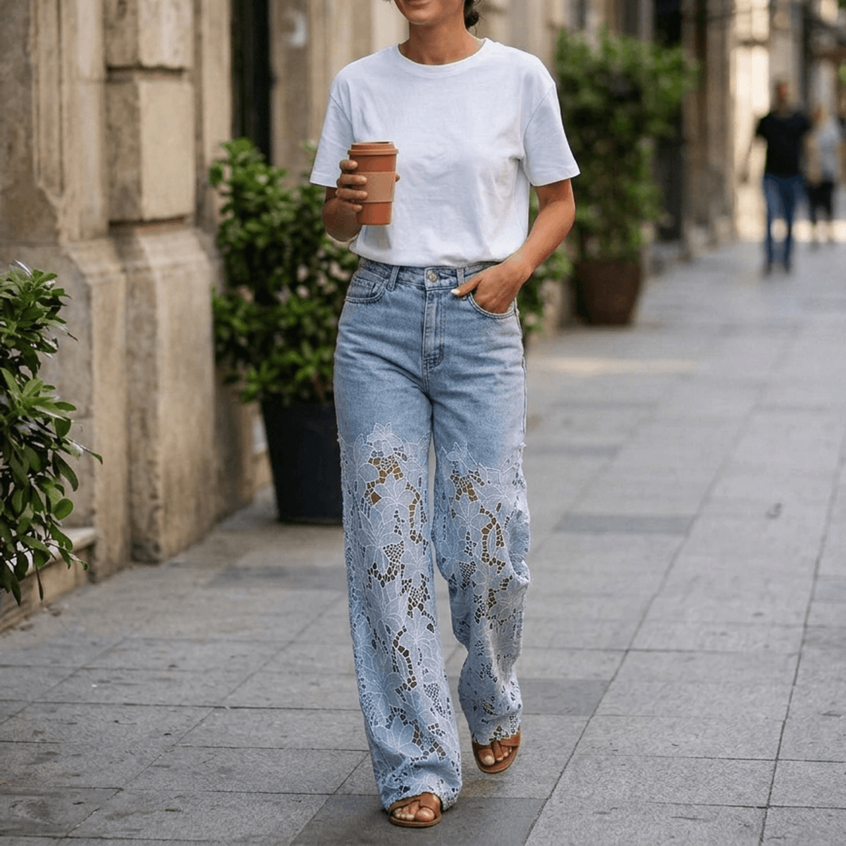 Laceveil Lace Jeans - Women's Floral Lace Wide Leg Jeans