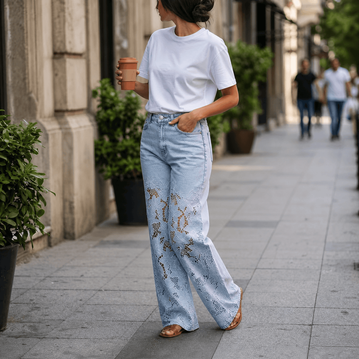 Laceveil Lace Jeans - Women's Floral Lace Wide Leg Jeans