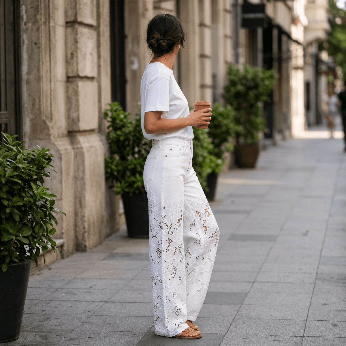 Laceveil Lace Jeans - Women's Floral Lace Wide Leg Jeans