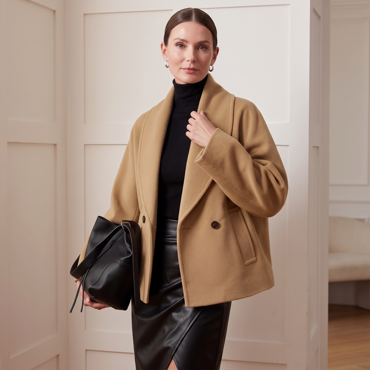Velaire Cropped Batwing Coat - Double-Breasted Women's Coat