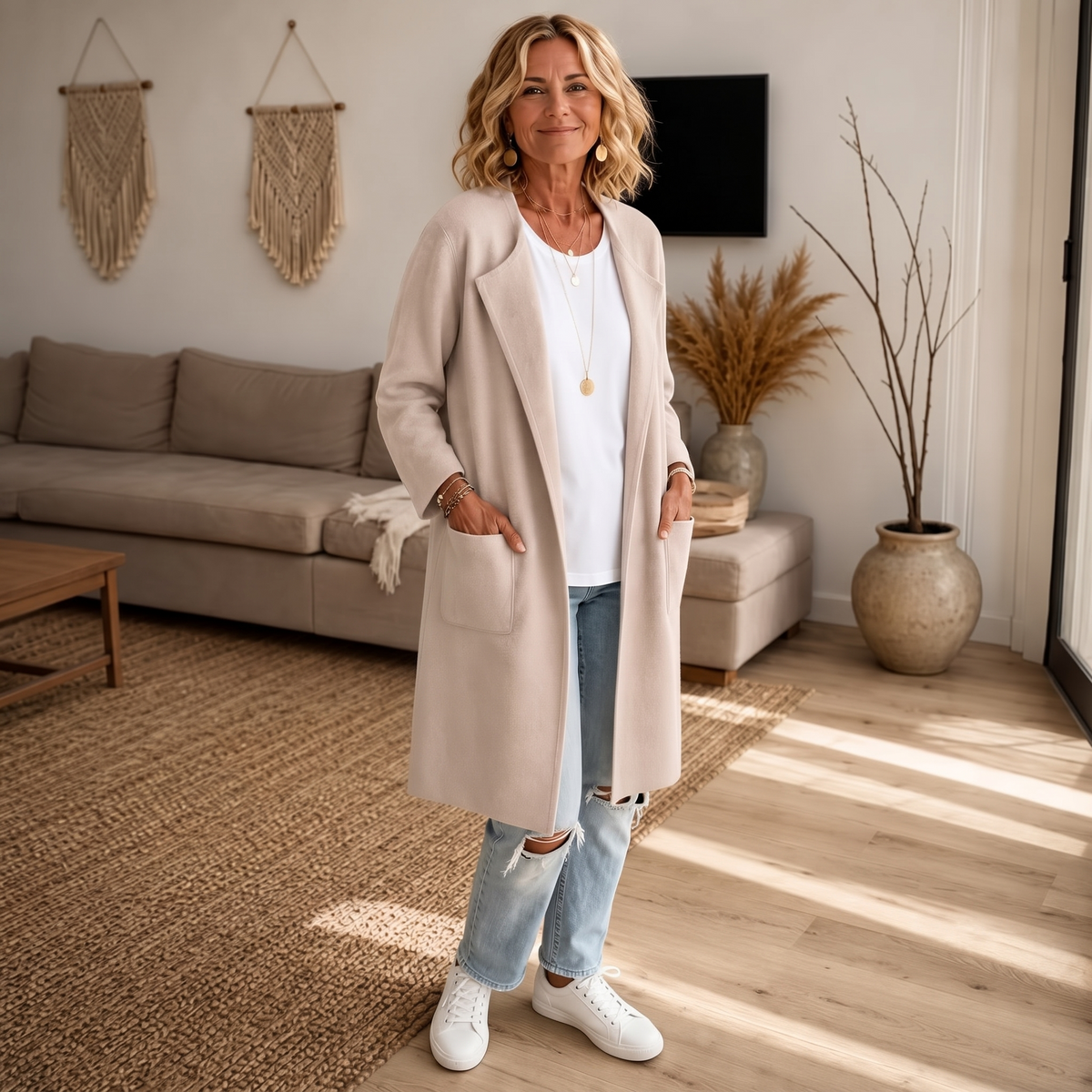 Draperie Open-Front Longline Coat - Women's Wool-Look Coat