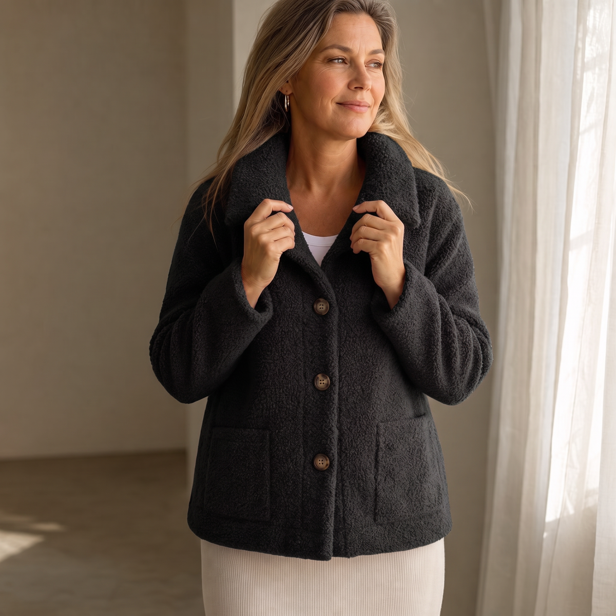 Ariane Curly Faux Fur Jacket - Women's Button-Front Coat