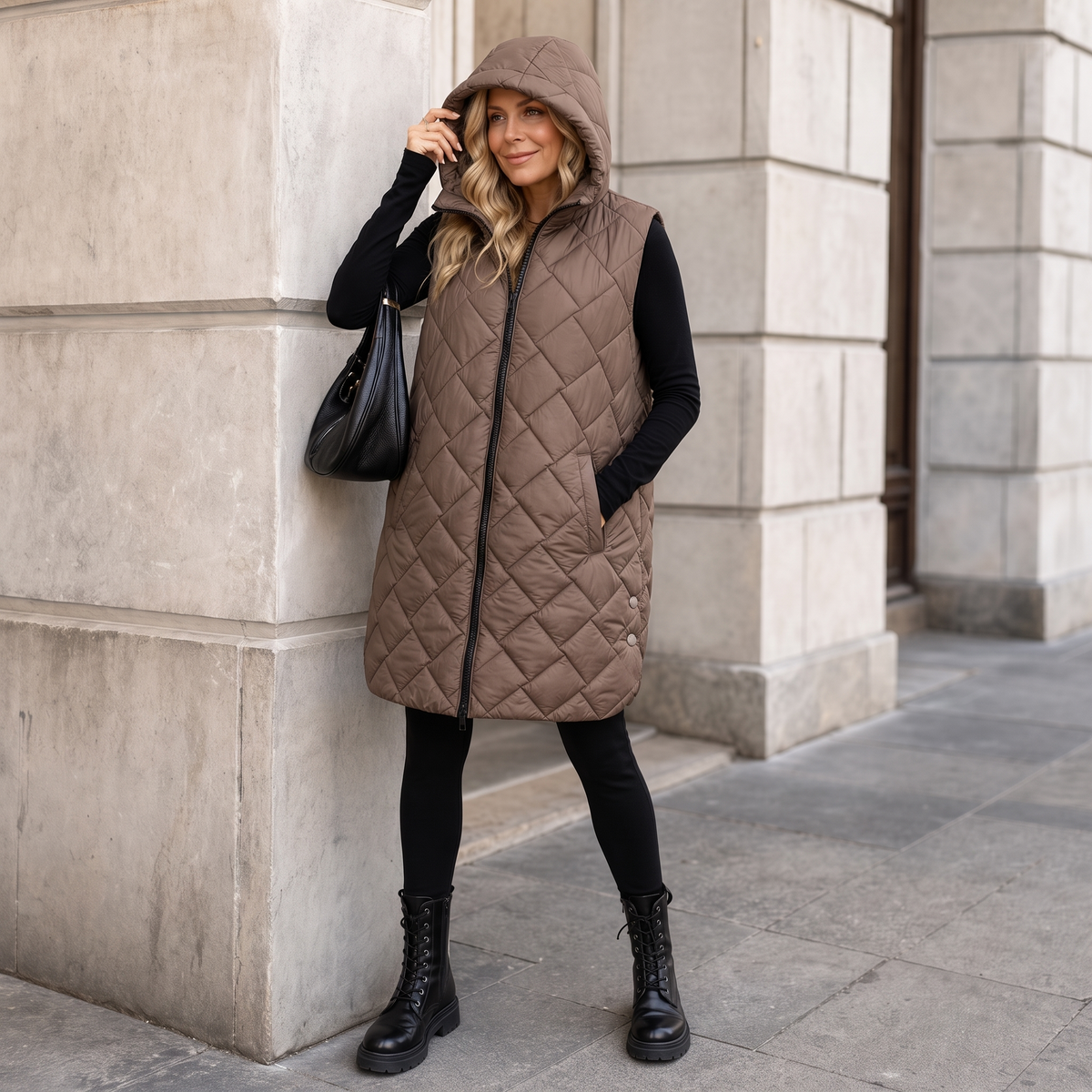 Quilted Ease Longline Gilet - Hooded Women's Quilted Vest