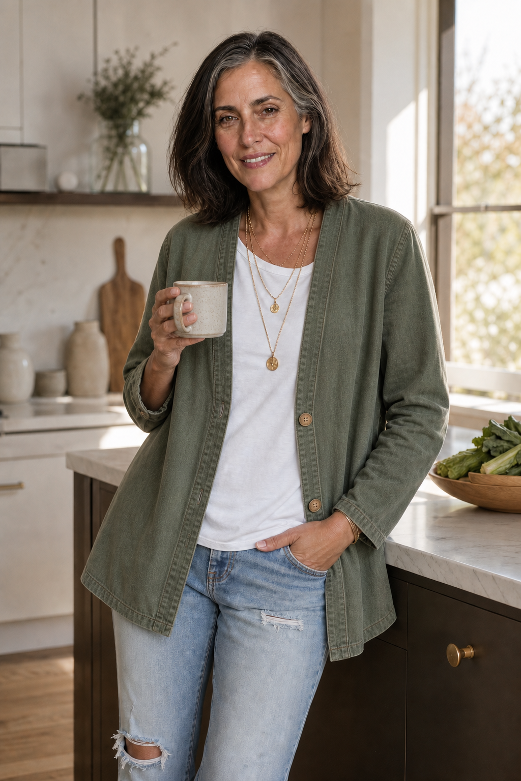 Corriveau Denim-Look Jacket - Washed V-Neck Women's Jacket