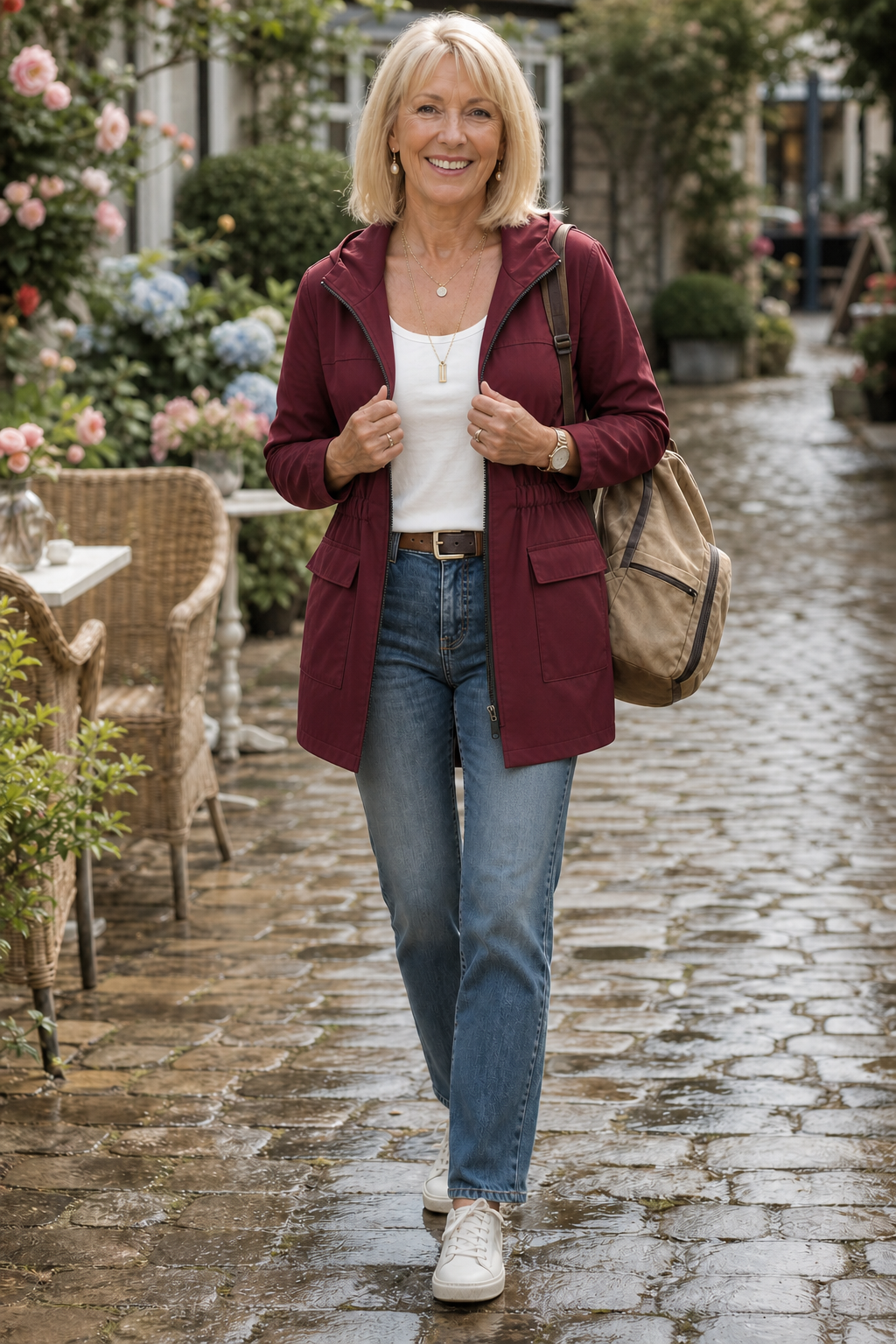 Rainette Hooded Rain Jacket - Drawstring Waist Women's Mac