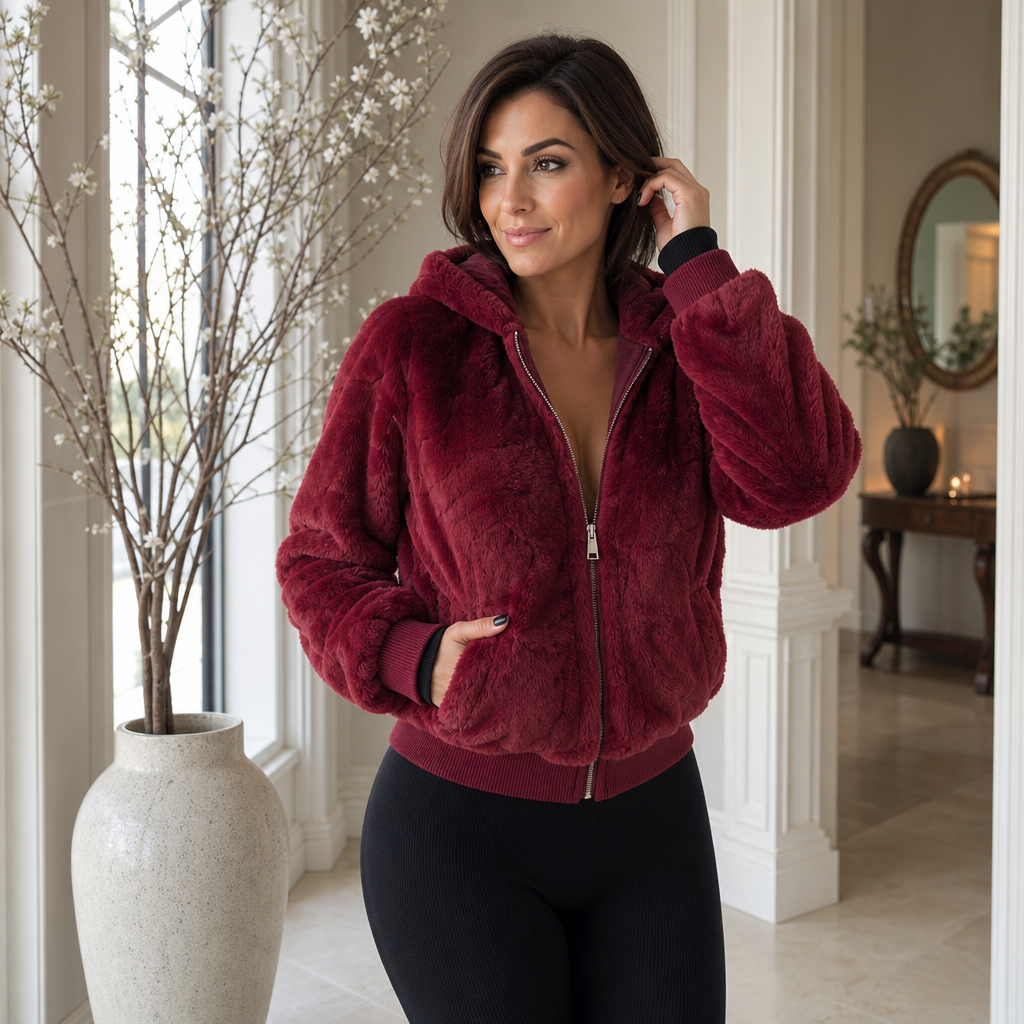 Wearbella Hooded Faux Fur Jacket - Women's Cropped Zip Coat