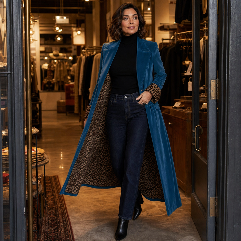 Velmora Leopard-Lined Velvet Coat - Women's Maxi Coat